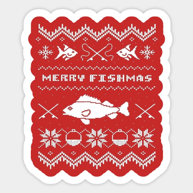 Merry Fishmas, Ugly FISHING Christmas Bass Fish Sticker by kasperek